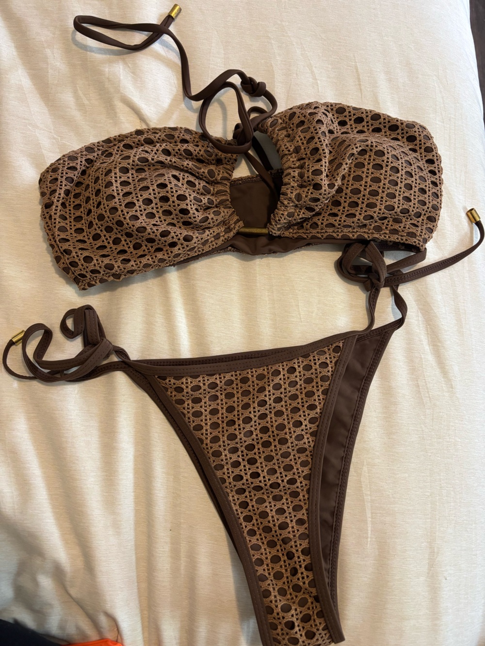 Brown Crochet Bikini Set